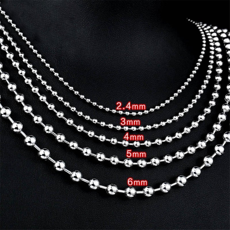 SINLEO Titanium Stainless Steel Small Beads Ball Chain Necklace for Men Women Dog Tag Link Chain Silver 5MM 24 Inches - Image 3